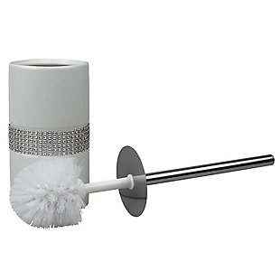 Add a sparkling touch to the bath while Keeping floors dry and your toilet brush neatly stored with this discreet and stylish toilet brush holder. The long stainless steel handle is perfectly sized providing optimal reach and comfort while tidying deep and around the toilet bowl. The toilet brush holder features a simple design with shiny sequin details along the center of the holder to add an elegant and modern flair to the bathroom. The handle is attached to a protective disc that shields you from unwanted splashes.Stylish toilet brush storage: canister covers the brush entirely, keeping it out of a view for a clean look and a germ-free environment | Prevents water from splashing over the floor: the handle features a round disc that serves as cover to prevent excess water from spilling on you and splashing all over the bathroom | Sleek shape- the toilet brush holder boasts a slim cylindrical base that fits neatly against the wall or discreetly in the corner | Durable design: made of high quality ceramic and rust-proof steel, it's built to last and is easy to maintain thanks to its smooth finish that cleans easily with mild soap and water