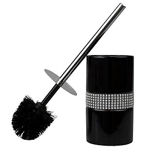 Home Accents Sequin Accented Ceramic Luxury Hideaway Toilet Brush Holder with Steel Handle, Black/Silver, large