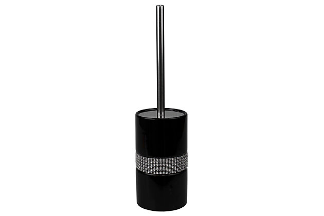 Add a sparkling touch to the bath while Keeping floors dry and your toilet brush neatly stored with this discreet and stylish toilet brush holder. The long stainless steel handle is perfectly sized providing optimal reach and comfort while tidying deep and around the toilet bowl. The toilet brush holder features a simple design with shiny sequin details along the center of the holder to add an elegant and modern flair to the bathroom. The handle is attached to a protective disc that shields you from unwanted splashes.Stylish toilet brush storage: canister covers the brush entirely, keeping it out of a view for a clean look and a germ-free environment | Prevents water from splashing over the floor: the handle features a round disc that serves as cover to prevent excess water from spilling on you and splashing all over the bathroom | Sleek shape- the toilet brush holder boasts a slim cylindrical base that fits neatly against the wall or discreetly in the corner | Durable design: made of high quality ceramic and rust-proof steel, it's built to last and is easy to maintain thanks to its smooth finish that cleans easily with mild soap and water