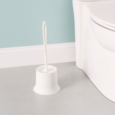 Home Accents Plastic Toilet Brush with Compact Holder, White, large