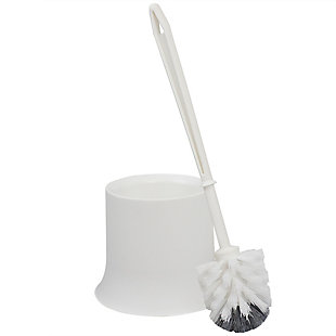 Space-saving functionality right at your fingertips to help keep your toilet sparkly clean. The compact design of this toilet brush with holder allows it to fit in effortlessly in tight corners or right alongside your toilet bowl for easy access. The tapered head is equipped with stiff bristles that are sturdy enough to scrub away dirt and grime yet gentle enough to not scratch the basin. The smooth finish makes it a breeze to clean, while the sturdy plastic construction prevents rust and corrosion build up.Durable bristle toilet brush with included short brush canister fits neatly in small bathrooms, keeping a toilet brush out of sight yet within reach for cleaning | Toilet brush features tapered nylon head with stiff nylon bristles for thorough and gentle tidying in and around the toilet bowl | Compact holder fits in neatly into the corner of the bathroom | Made of sturdy plastic