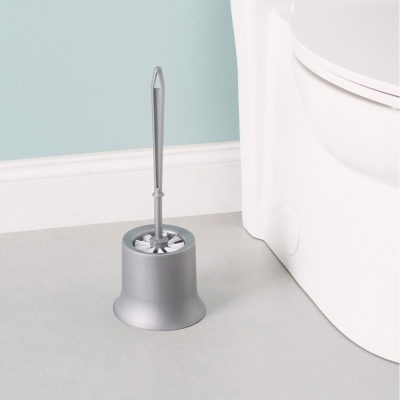 Home Accents Plastic Toilet Brush with Compact Holder, Grey, large