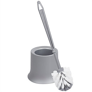 Space-saving functionality right at your fingertips to help keep your toilet sparkly clean. The compact design of this toilet brush with holder allows it to fit in effortlessly in tight corners or right alongside your toilet bowl for easy access. The tapered head is equipped with stiff bristles that are sturdy enough to scrub away dirt and grime yet gentle enough to not scratch the basin. The smooth finish makes it a breeze to clean, while the sturdy plastic construction prevents rust and corrosion build up.Durable bristle toilet brush with included short brush canister fits neatly in small bathrooms, keeping a toilet brush out of sight yet within reach for cleaning | Conveniently holds a toilet brush to keep the bathroom clean and sanitary | Tapered nylon head with stiff nylon bristles for thorough and gentle tidying in and around the toilet bowl | Made of sturdy plastic