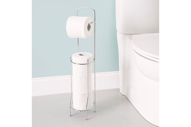 Keep your toilet paper close at hand with this dispenser. Made from heavy weight chrome finish steel. Rust resistant. Holds three back-up rolls. Never run out of toilet paper again.Made of chrome | Keeps extra toilet paper close to the toilet while storing it in a decorative manner | Stores up to 3 toilet paper rolls