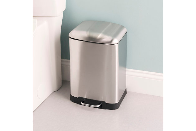 No more worrying about waking up the kids with the clanking, rattling and banging as you chuck away the last remains of that late-night pad Thai! This stainless steel waste bin features a soft close lid that minimizes noise. It features an alluring polished silver finish that complements perfectly with modern stainless steel appliances. A Step activated lid adds convenience, by keeping garbage and its unsightly odors solely within the confines of the interior plastic bucket. Easily remove the bucket by lifting the metal handle to clear the contents then slide it back inside when finished. The non-skid base also prevents the bin from slipping or tipping over, making it great to use within or outside your home. Holds 12 liters of garbage.Soft close technology - controlled lid closure minimizes noise | Step-on operated lid to provide a sanitary way to discard garbage | 12 liter capacity makes it ideal for high traffic areas around the home or office | Made of stainless steel with a smudge-proof surface that is easy to clean