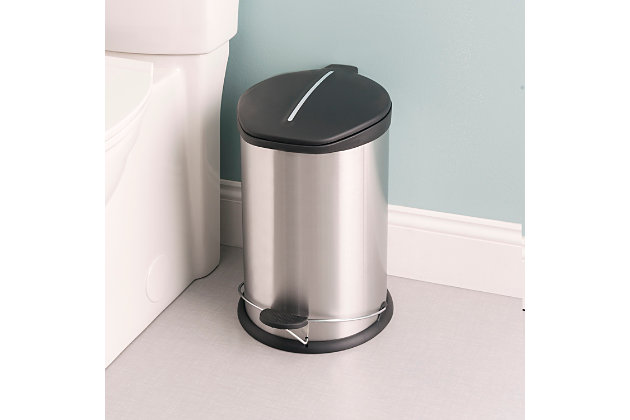 Keep any room clean and free of trash with this rounded stainless steel waste bin. It features a beautiful brushed silver finish that complements perfectly with modern stainless steel appliances. A Step activated lid adds convenience, by keep garbage and its unsightly odors solely within the confines of the interior plastic bucket. Easily remove the bucket by lifting the metal handle to clear the contents then slide it back inside when finished. The non-skid base also prevents the bin from slipping or tipping over, making it great to use within or outside your home. Holds 12 liters worth of garbage.Made of stainless steel | 12 liter capacity | Pedal operated lid provides a sanitary way to discard garbage | Closed design to conceal contents