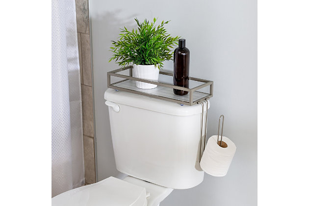 You’re out of toilet paper in your bathroom… again, screams your middle child from upstairs. In small bathroom spaces, utilize this metal storage basket that fits on top of standard size toilet tanks and acts as over the toilet storage and an extra toilet paper holder. Its finish and angular design will have it fitting in seamlessly in your bathroom and will keep your reserves high.Utilizes unused storage space by fitting on top of standard toilet tanks | Includes toilet paper reserve, fitting 2 full rolls | Designed in soft, neutral finish with modern angular frame | Durable steel material for long-lasting use