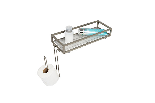 You’re out of toilet paper in your bathroom… again, screams your middle child from upstairs. In small bathroom spaces, utilize this metal storage basket that fits on top of standard size toilet tanks and acts as over the toilet storage and an extra toilet paper holder. Its finish and angular design will have it fitting in seamlessly in your bathroom and will keep your reserves high.Utilizes unused storage space by fitting on top of standard toilet tanks | Includes toilet paper reserve, fitting 2 full rolls | Designed in soft, neutral finish with modern angular frame | Durable steel material for long-lasting use