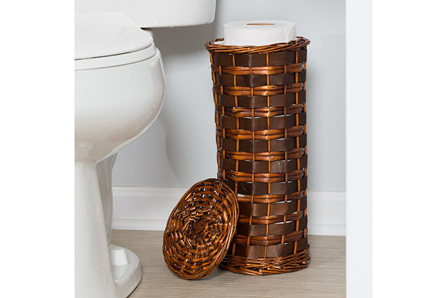 This well-made hamper and bath organization set creates a coordinated, polished look in any bathroom.  Included in the set is a full size hamper with liner, toilet roll holder, wastebasket, and four multi purpose bins. The bins look great in any room and double as decorative baskets.Includes hamper, toilet roll holder, waste basket and 4 multi-purpose baskets | Brings cohesiveness to your bathroom décor | Durable wicker material stands the test of time