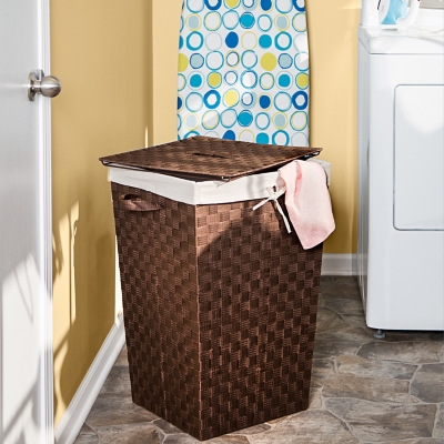 Honey-Can-Do Woven Strap Hamper with Liner and Lid, , rollover