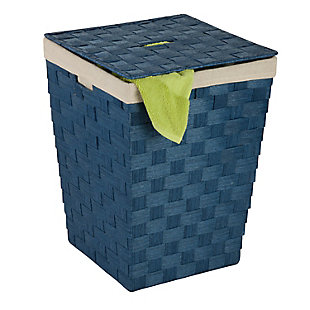 Keep your laundry in order with this rectangular hamper from Honey-Can-Do. This paper rope hamper features a steel wire frame for extra strength and a modern woven pattern. Includes a removable natural cotton liner that is machine washable. Features two cut out handles in the hamper and one in the lid. One of many coordinating paper rope products from Honey-Can-Do.Natural linen liner | Removable lid | Coordinating pieces available