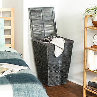 You’re all about giving out laundry tips these days—skip the fabric softener, make him wash his own clothes and purchase this Rolled Paper Rope Hamper immediately. You know that this Coastal Collection beauty delivers on both design and durability. Its square shape fits right into your bedroom decor, pairing perfectly with the geometric-patterned area rug and your cool cat palm. You enjoy piling clothes inside the roomy interior of this big hamper and concealing them with a flip of the lid. It’s lined with cotton too, so you never have to worry about unsightly odors. And while no pro tip can ever wipe out the malaise of chore day, at least this cool hamper can make it look good.Decorative hamper with rolled paper rope exterior | Cool grey finish | Made with natural fibers and a steel frame