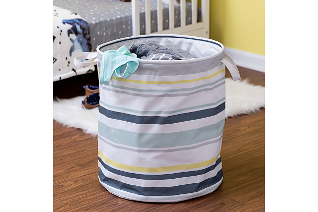 You put a lot of thought into the design in your little one’s room, so a beige hamper in the corner of the room just isn’t gonna fly. This Multi-Stripe Hamper, on the other hand, turns a laundry basket meant for holding soiled clothes into another piece of your design puzzle right there on the floor. Or use it for storing toys and stuffed animals. Gender-neutral design and colors combined with an ease of portability make you want to give yourself a timeout in your little monster’s room so you can take a breather and enjoy the scenery.Part of the honey-can-do explore + store collection | Combines functional laundry hamper with fun kids room design | Clothes hamper big enough to hold multiple loads of laundry | Interior support to keep shape