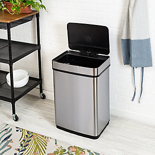 You’re on the go, and your trash can needs to be just as quick and nimble as you are. This one is. With its motion sensor, just wave your hand by the lid and it will open and let the smart timer count down the five seconds until it soft closes. But by that time, let’s be real, you’re already out the door. It’s the perfect kitchen trash can; its brushed stainless steel finish fitting in nicely with your kitchen décor. This isn’t your standard garbage can.Motion sensor opens lid with a wave of your hand | Lid closes after 5 seconds; digital timer counts down | Brushed stainless steel finish with fingerprint-resistant coating | Can also manually open and close lid for longer open duration