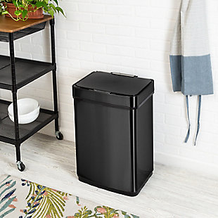 Honey-Can-Do 50L Stainless Steel Trash Can with Motion Sensor and Soft Close, Black, rollover