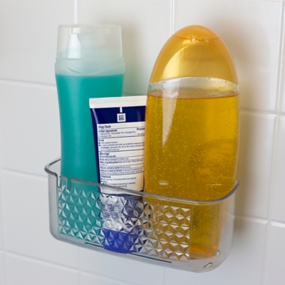 Home Accents Medium Cubic Patterned Plastic Shower Caddy with Suction Cups, Clear
