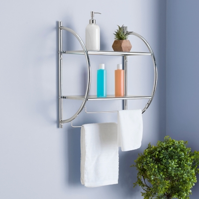 Home Accents 2 Tier Wall Mounting Chrome Plated Steel Bathroom Shelf with Towel Bar, , rollover