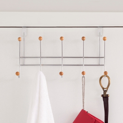 Home Accents 5 Wooden Dual Hook Over-the-Door Steel Organizing Rack, , rollover