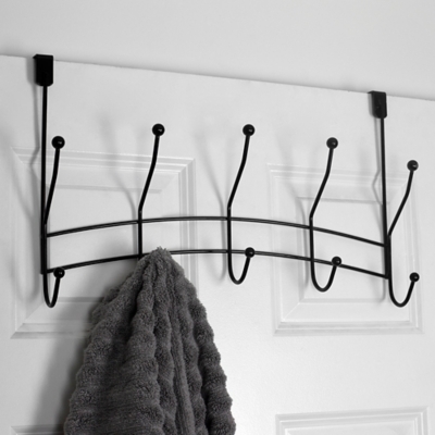 Home Accents Shelby 5 Hook Over-the-Door Hanging Rack, Black, large