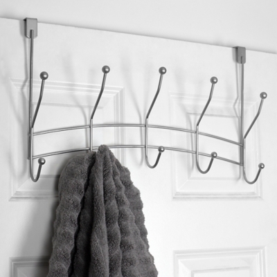 Home Accents Shelby 5 Hook Over-the-Door Hanging Rack, Silver Finish, rollover