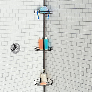 Everyone deserves to feel like royalty and now you can! Transform your bathroom into your own personal palace by crowning your shower with this luxurious 3 Tier Tension Rod Shower Caddy. With its rich bronze finish it evokes an aura of glamour to make each bath time a lavish experience- just like a luxury bathroom should be!  From your ultra soft loofa to your spa-inspired soaps, have everything right at your fingertips to pamper yourself for your daily shower routine. The shelves easily adjust to your desired height while its slim profile also tucks away neatly in the corner of the bathroom.3 shelves of varying sizes | Shelves adjust to desired height | Open wire design allows water to quickly and freely pass through | Made of bronze-coated steel