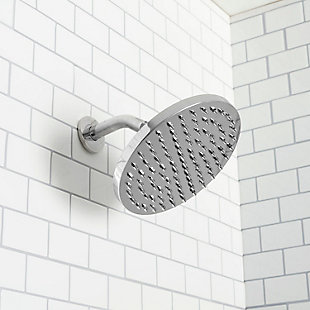 Shower in style and comfort with this rainfall shower head. Made from heavy duty chrome plated steel this shower head has a large surface area to ensure a relaxing shower experience every time. Includes plumbers tape to ensure a tighter seal and other hardware for installation.Made of chrome-plated steel | 2.4  gpm | Wide spray head provides a soothing rainfall shower experience | Contemporary chrome finish to complement any type of decor