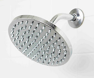 Shower in style and comfort with this rainfall shower head. Made from heavy duty chrome plated steel this shower head has a large surface area to ensure a relaxing shower experience every time. Includes plumbers tape to ensure a tighter seal and other hardware for installation.Made of chrome-plated steel | 2.4  gpm | Wide spray head provides a soothing rainfall shower experience | Contemporary chrome finish to complement any type of decor