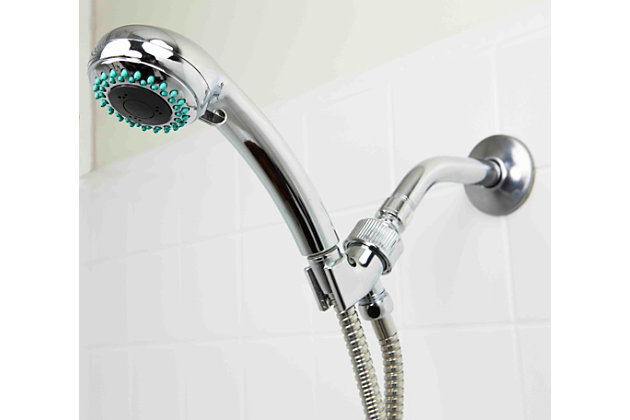 Shower in style with this 3 Function Chrome Plated Steel Shower Head Massager. Made from heavy duty chrome plated steel, easily switch between three spray settings and patterns to get a unique shower experience every time. Includes plumbers tape to ensure a tighter seal and other hardware for installation.Multi-function shower head releases a steady stream of water at an average 1.965 gpm less than the standard 2.5 gpm rate without sacrificing performance for the ultimate fixed, water-efficient shower massager | 3 shower spray patterns include: shower jet, bubble, and spray | High quality silicone rubber jet nozzles prevent mineral deposits from building up | Made of a corrosion-resistant steel housing with a high quality abs plastic interior