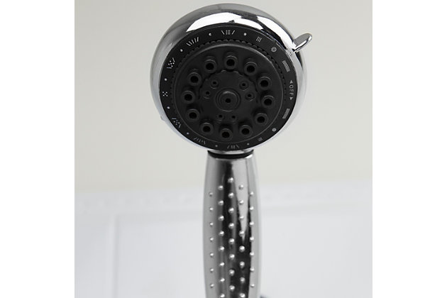 Because nothing is more invigorating than stepping out from a relaxing shower feeling clean from the inside-out. Envelope yourself in a spa-like oasis with this contemporary cool 8 Function Chrome Plated Steel Shower Head Massager. With the 3 way- diverter, effortlessly transition between each shower head to release a consistent stream of water at a rate of 1.72 GPM.  A custom shower experience is right at your fingertips with a simple twist of the dial. Simply switch between eight water types and patterns to get a unique shower experience every time. With a turn of the 4 inch diameter shower head, activate the massaging function or the pulsating spray to rinse away all the tension and aches down the drain. Or simply use the general shower spray to immerse yourself in calming cocoon of water.Multi-function shower head releases a steady stream of water at an average 1.52 gpm less than the standard 2.5 gpm rate without sacrificing performance for the ultimate fixed, water-efficient shower massager | 8 shower spray settings include: shower, spray, bubble, pulse, shower + spray, shower +bubble,. Shower + pulse, pause | High quality silicone rubber jet nozzles prevent mineral deposits from building up | Made of a corrosion-resistant steel housing with a high quality abs plastic interior