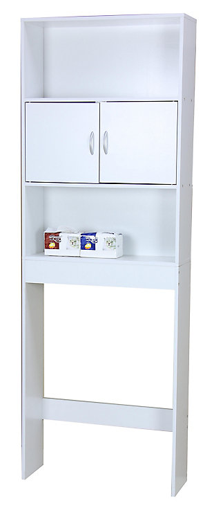 Home Accents 3 Tier Wood Space Saver Over the Toilet Bathroom Shelf with Open Shelving and Cabinets, White, large