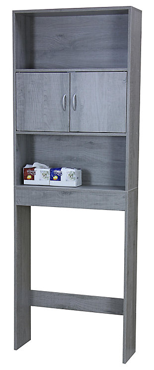 Home Accents 3 Tier Wood Space Saver Over the Toilet Bathroom Shelf with Open Shelving and Cabinets, Gray, large