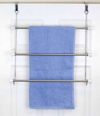 Home Accents 3 Tier Chrome Plated Steel Over-the-Door Towel Rack with Ceramic Knobs, , large
