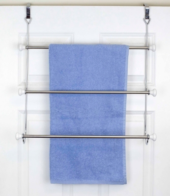 Home Accents 3 Tier Chrome Plated Steel Over-the-Door Towel Rack with Ceramic Knobs, , rollover