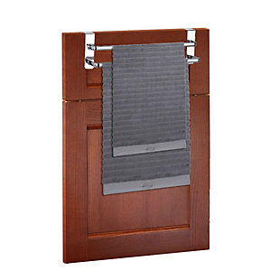 Conveniently store your towels on this Over-the-Cabinet Chrome Towel Rail, made from premium quality chrome plated steel. No tools or installation required, simply hang on most standard size cabinet doors to provide easy access to your towels. With a finish that makes it suitable for a variety of decor, use it in the bathroom, kitchen or powder room to provide discreet storage wherever you may need.Made of chrome-plated steel | Provides easy access to towels | No tools required to install
