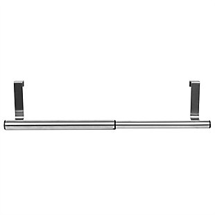 Great if you’re short on storage space, this functional and versatile Over-the-Cabinet Door Hanging Modern Expandable Steel Towel Storage Rack hangs over the outside of cabinet doors for convenient stylish storage. Measuring approximately 10 inches long by 3.15 inches wide, this durable towel rack can be adjusted to size of the towel without interfering with the hardware of your cabinet doors while also allowing cabinets to close flush. When fully extended the towel bar measures 15.75 inches, making it great for lining up small garments to hang dry or for storing a large beach towel.Attaches to outside cabinet door keeping towels close at hand and off the counters and vanities | Expandable to fit your storage space needs | Made of premium quality steel | 0