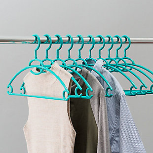 Contemporary Plastic Hangers with Accessory Hook (Set of 10), Turquoise, rollover