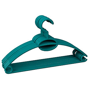 Contemporary Plastic Hangers with Accessory Hook (Set of 10), Turquoise, large