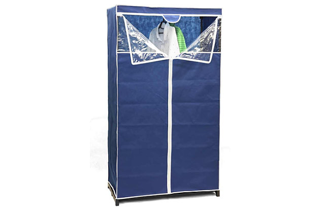 No closet space? No problem. Store and organize your clothes in this free-standing closet. Made from heavy-duty non-woven material, it provides the instant closet space you need and is collapsible when not in use.Made of non-woven material | Blue | Zipper closure | Made from heavy duty non-woven material | Hanging rod to keep clothes neat and free of wrinkles | Easy to set up
