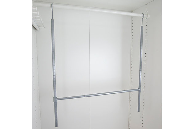 Enjoy doubling your closet space with this two-tier hanging closet. With adjustable heigh/width rods for a custom fit, this hanging closet organizer easily hangs over a closet rod to make setup a breeze. With two levels of storage, it provides ample space to organize your wardrobe.Made of powdercoated steel | Gray | 2 tiers | Provides double the hanging space to accommodate your expansive wardrobe | Expandable width and height for a perfect fit