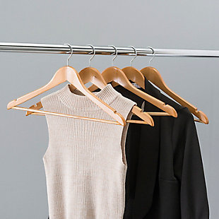 Contemporary Non-Slip Wooden Hangers (Set of 5), Natural, rollover