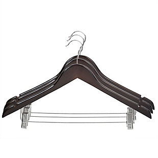 Contemporary Non-Slip Wooden Hangers with Metal Clips (Set of 3), Cherry, large