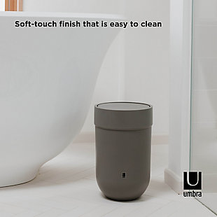 Plainly stated, garbage isn’t the most appealing accumulation of objects in the home. With this attractive waste can, you’ll be able to keep your trash looking rather inconspicuous.  Introducing TOUCH Waste Can by Umbra.  For a modern alternative to the traditional waste paper basket, consider TOUCH Waste Can.  TOUCH’s soft, matte finish gives it a modern and luxurious feel, while its flat swing lid will keep garbage concealed. Sleek in size, TOUCH measures 7½  x 12  inches (19 x 30 cm), and holds 1.6 gallons, so you won’t have to take out the trash too often. TOUCH is part of a wider collection of bath products, all designed by Alan Wisniewski, its molded material makes it low-risk for breakage.MODERN AND SLEEK: A sleek trash can that will look great in multiple spaces, Touch is a versatile and modern addition to any space | SWING-TOP LID: Touch has a swing lid that keeps garbage hidden away, and is easy to remove, smoothly lifting off when required | SOFT-TOUCH FINISH: Drawing on the luxurious look and feel of matte finishes, this trash can will make a sleek addition to any room you put it in. It features a soft-touch finish, curved lines, and a flat swing lid. | COMPACT: Touch is large enough that you won’t have to frequently empty it, with a capacity of 1.6 gallons (6L), but sleek enough to suit many spaces, Touch measures 7½ x 12 inches (19 x 30 cm) | 5-YEAR MANUFACTURER WARRANTY: Shop with confidence knowing that all Umbra products are backed by a 5-Year Manufacturer Warranty
