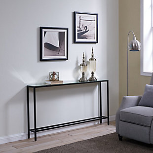 Blucat Narrow Long Console Table with Mirrored Top – Gunmetal Gray, Gray, rollover