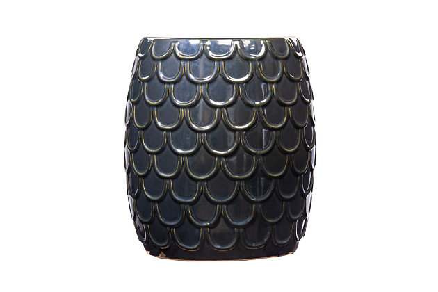 Add shimmer and shine to your space with this ceramic side table. A textured fish scale pattern glistens across the composition, evoking mermaid vibes in your living space.Made of ceramic | Metallic blue finish | No assembly required