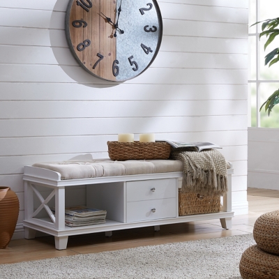 A600007409 Karlen White Upholstered Storage Bench sku A600007409