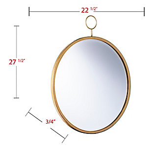 Style comes full circle. This oversized looking glass, surrounded by a golden bronze-tone frame, is versatile enough for any room in any style. The decorative ornament adds singularity to a classic design. Open your entryway to guests and light by placing this decorative mirror above a welcoming console.Made of powdercoated iron tube, 4-mm mirror with 1/2” bevel and engineered wood | Golden bronze-tone finish | Oversized | Ready to hang | No assembly required