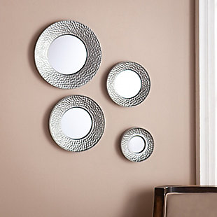Kristilee Silver Sphere Wall Mirror 4-Piece Set- Hammered Silver, , rollover