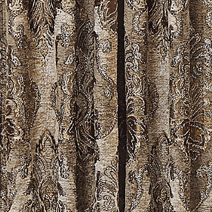 Evoking a mood of bygone elegance, the J. Queen New York Bradshaw 84" Window Panel Pair brings the past beautifully into the present. Sure to add a decorator touch to your home, this set of damask patterned window panels is crafted with care, always cut from the same starting point to ensure panels match when hung side by side. Designed to fit rods up to 3" in diameter, these panels include an opaque lining for privacy.Sold as a pair (2 window panels) | Made of polyester | Fits a rod up to 3" in diameter | Opaque white lining | Coordinating tiebacks included | Matching valance available, sold separately | Dry clean only | Imported