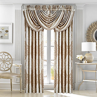Evoking a mood of bygone elegance, the J. Queen New York Marquis 84" Window Panel brings the past beautifully into the present. Sure to add a decorator touch to your home, this set of damask patterned window panels is crafted with care, always cut from the same starting point to ensure panels match when hung side by side. Made with 3" headers and 3" rod pockets, these panels include an opaque white lining for privacy.Sold as a pair (2 window panels) | Made of polyester | Pocket rod design (3" headers and 3" rod pockets) | Opaque white lining | Dry clean only | Imported | Matching valance available, sold separately