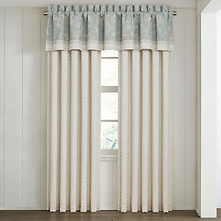 Add a fresh twist to a space with the J. Queen New York Garden View Window Straight Valance. Charming with a beautiful floral embroidery in soft, neutral hues, it’s bordered with a band of ivory tonal fabric for a sweet, farmhouse aesthetic.Made of polyester | Pocket rod design | Dry clean only | Imported | Matching curtains available, sold separately